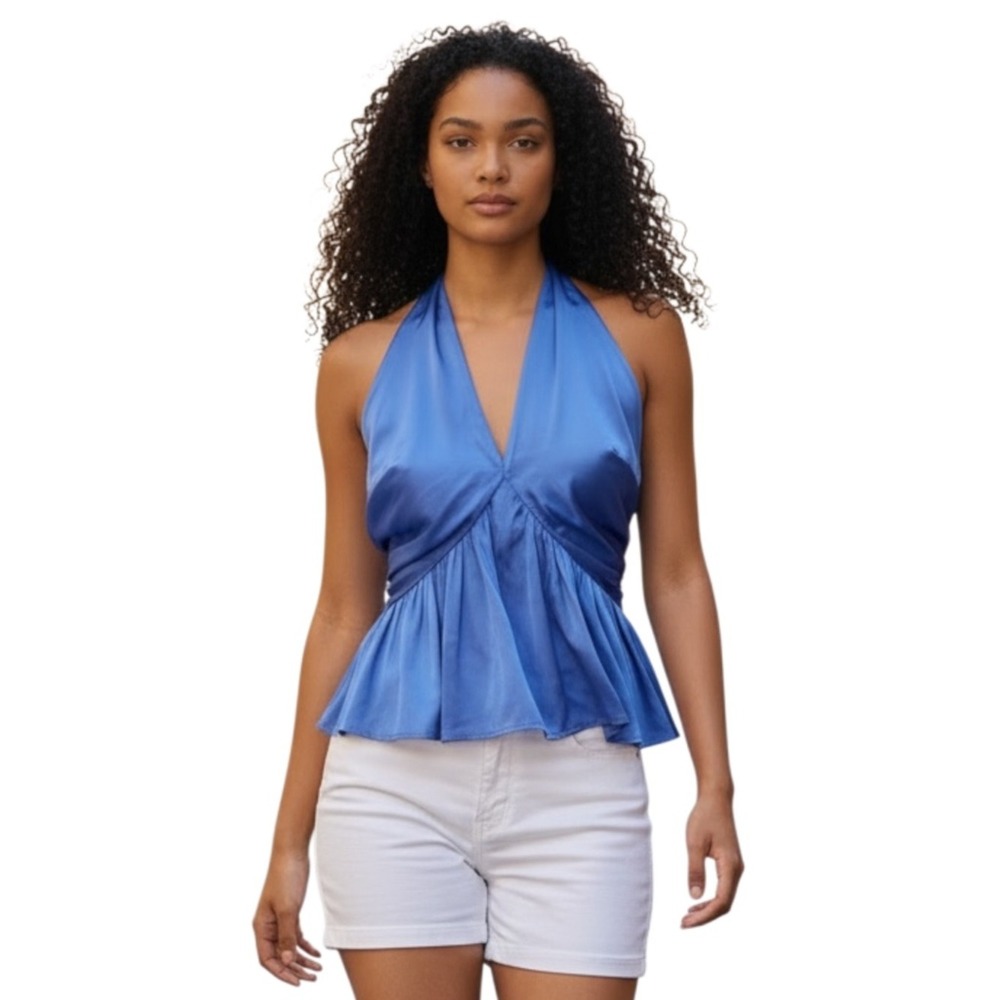 French Connection Hook & Eye Halter Top, Color Baja‎ Blue, Size Medium, NWT